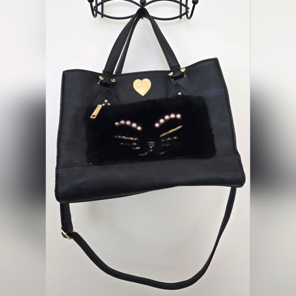 Betsey Johnson Handbags - Betsey Johnson Kitch Cat Kitty Tote Shoulder Hand Bag Black EUC
